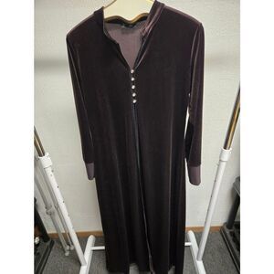 Abaya S&S Velvet Longline Jeweled Button-Front Deep Plum